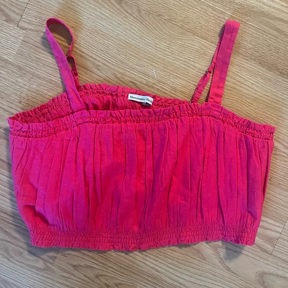 Abercrombie & Fitch A&F Linen Blend Ruched Crop Tank Top Pink Sleeveless XXXL - Picture 1 of 4